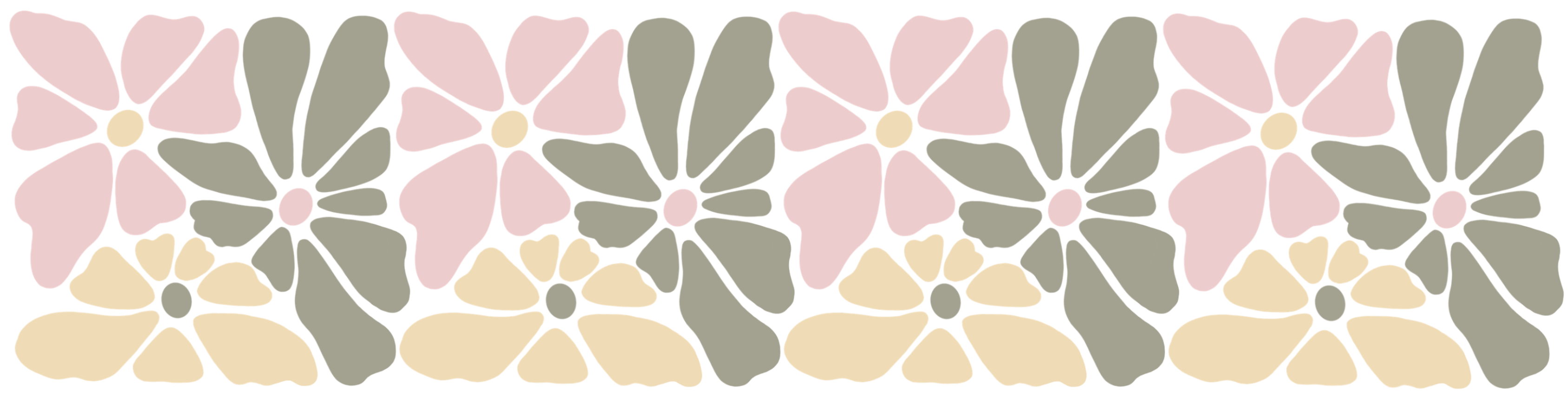 Decorative border with pink, gray, and beige flowers